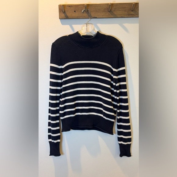 J. Crew roll neck navy blue and White Striped Sweater size XS - Picture 1 of 5
